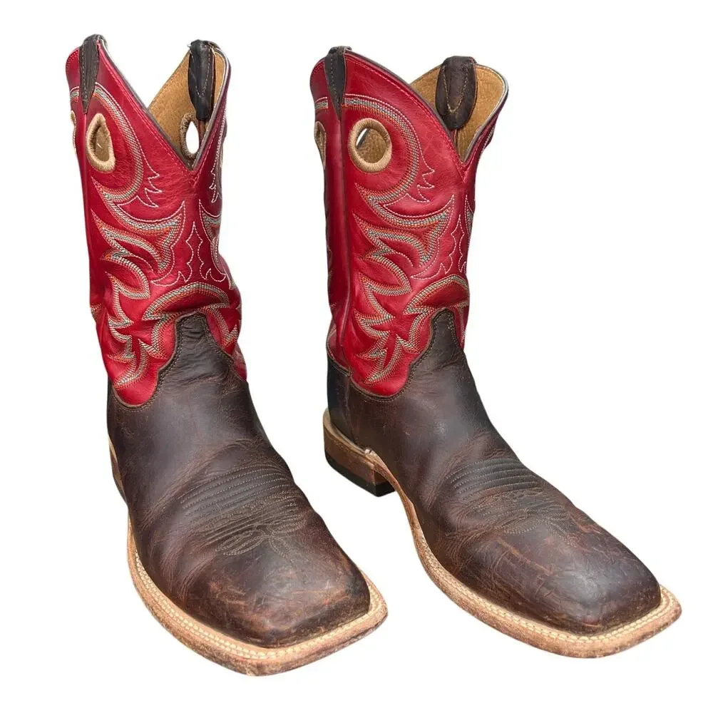 Justin Boots 8731 Men’s Red Brown Leather Square Toe Cowboy Boots Size 11 D